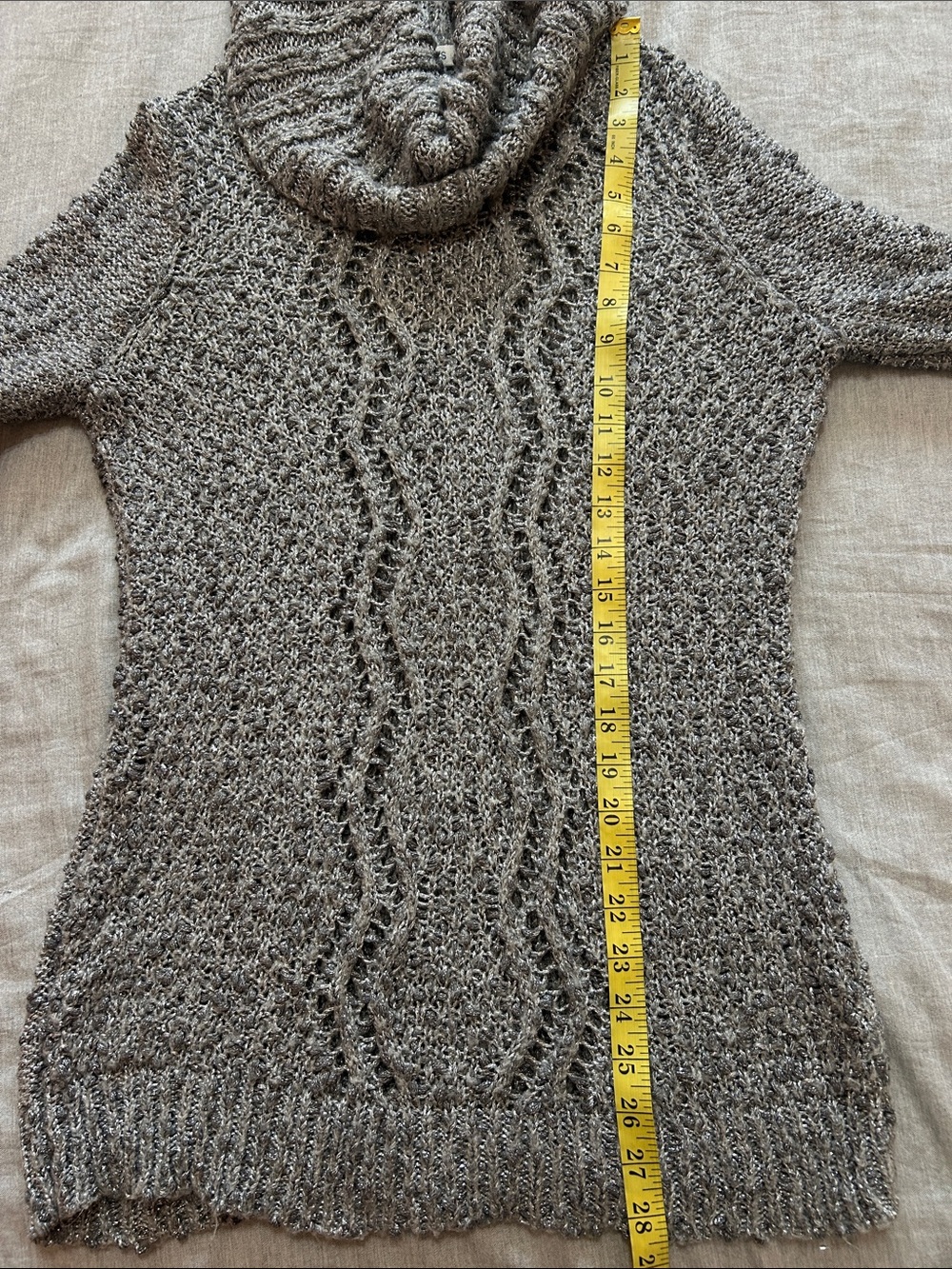 Ricki’s Sparkly Tunic Sweater Size L Grey Metallic Cowl Neck Knit Cozy Holiday - Picture 4 of 8
